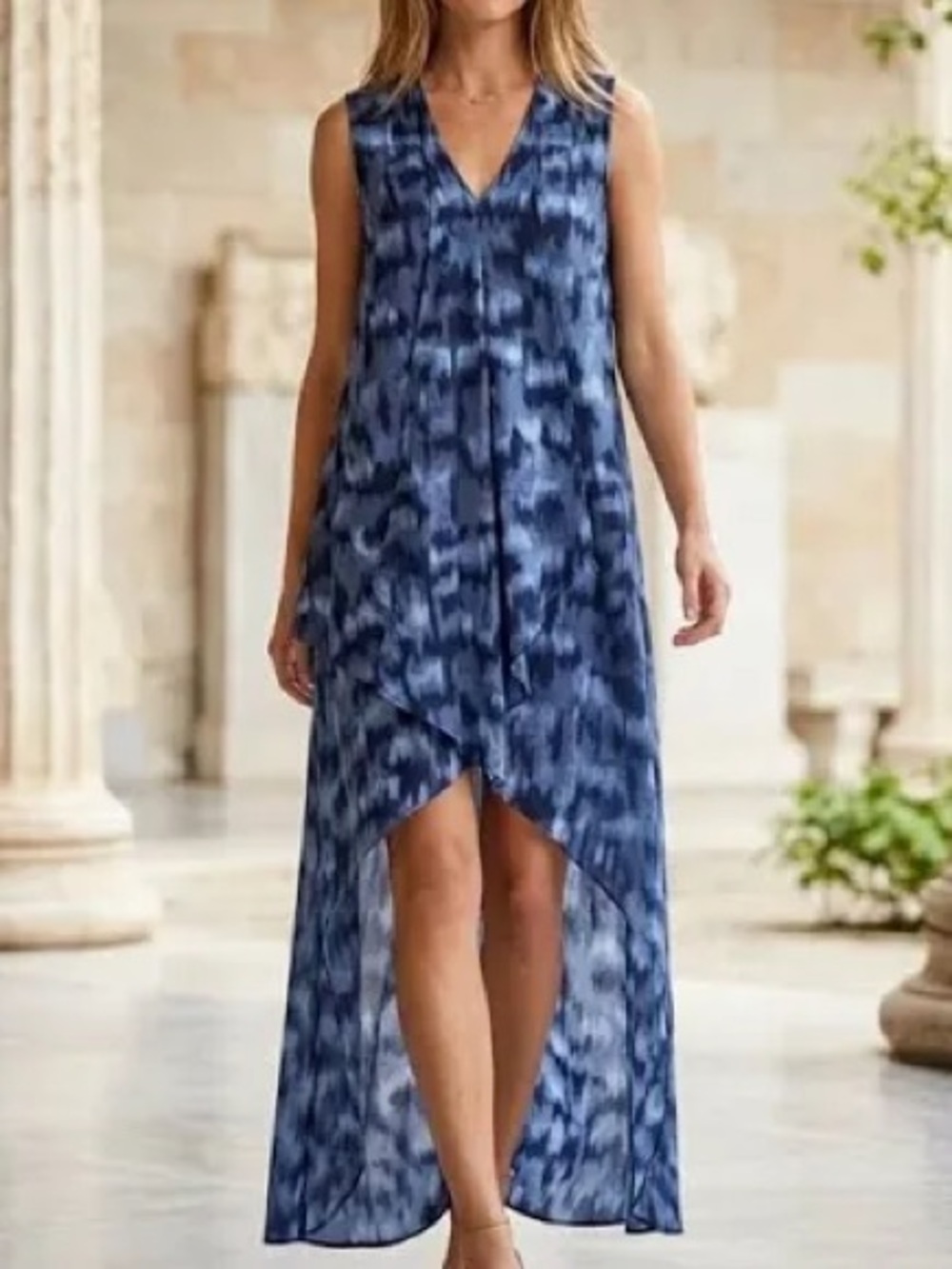 BCBGMaxAzria Navy and Light Blue Sleeveless High-Low Maxi Dress Tara style